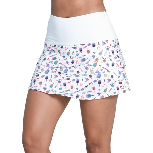 Lucky In Love Langer Pickleball-Rock für Damen mit Muschelmuster, Pickleball Medley, Mittel von Lucky in Love