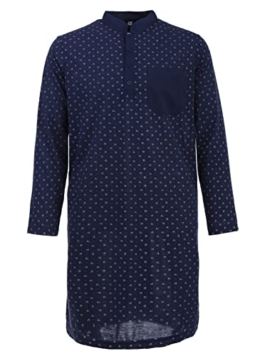 LUCKY Herren Nachthemd 1/1 Arm Druck mit Brusttasche Knopfleiste Langarm Schlafshirt, Farbe:Navy, Größe:L von Lucky