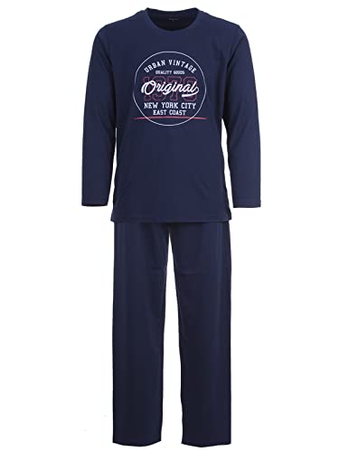 Lucky Herren Pyjama Set Vintage Langarm Schlafanzug Baumwolle, Farbe:Navy, Größe:XL von Lucky