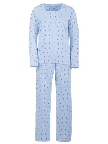 Lucky Damen Thermo Pyjama angeraut Herbst Winter mit Blumen Druck Größe M-XXL, Größe:M, Farbe:Hellblau von Lucky