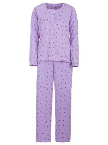 Lucky Damen Thermo Pyjama angeraut Herbst Winter mit Blumen Druck Größe M-XXL, Größe:XL, Farbe:Flieder von Lucky