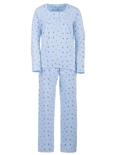 Lucky Damen Thermo Pyjama angeraut Herbst Winter mit Blumen Druck Größe M-XXL, Größe:XL, Farbe:Hellblau von Lucky
