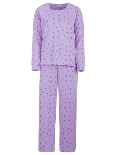 Lucky Damen Thermo Pyjama angeraut Herbst Winter mit Blumen Druck Größe M-XXL, Größe:XXL, Farbe:Flieder von Lucky