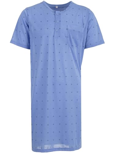 Lucky Herren Nachthemd Kurzarm Raute Punkt Tasche Schlafshirt Knöpfe Brusttasche, Farbe:hellblau, Größe:L von Lucky