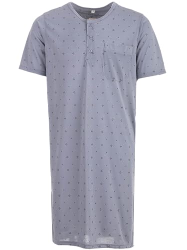 Lucky Herren Nachthemd Kurzarm Raute Punkt Tasche Schlafshirt Knöpfe Brusttasche, Farbe:hellgrau, Größe:XXL von Lucky