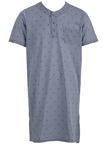 Lucky Herren Nachthemd Kurzarm Raute Tasche Schlafshirt Knöpfe Brusttasche, Farbe:anthrazit, Größe:XXL von Lucky