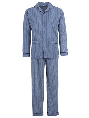 Lucky Herren Pyjama Set 2 TLG. Schlafanzug Langarm Baumwolle, Farbe:graublau, Größe:XL von Lucky
