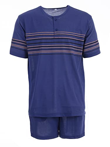 Lucky Herren Pyjama Set Shorty Kurzarm Streifen Knöpfe, Farbe:Navy, Größe:L von Lucky