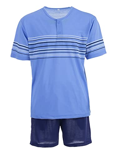 Lucky Herren Pyjama Set Shorty Kurzarm Streifen Knöpfe, Farbe:blau, Größe:L von Lucky