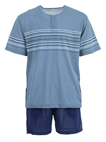 Lucky Herren Pyjama Set Shorty Kurzarm Streifen Knöpfe, Farbe:graublau, Größe:XXL von Lucky