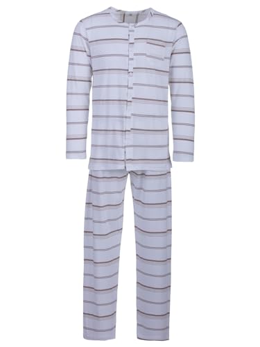 Lucky Herren Pyjama Streifen Muster Langarm Schlafanzug Baumwolle durchgeknöpft M-2XL, Farbe:weiß, Größe:L von Lucky