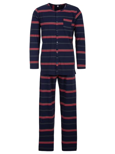 Lucky Herren Pyjama lang Schlafanzug Knopfleiste Pyjama Set Druck Motiv Größe M-XXL, Farbe:Navy, Größe:M von Lucky