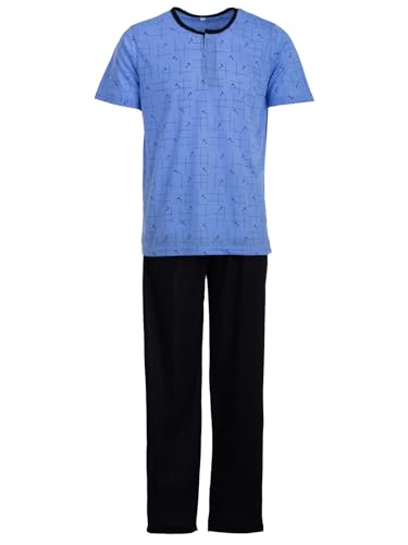 Lucky Herren T-Shirt Pyjama Zweigen Schlafanzug Set M-2XL Baumwolle, Farbe:Blau, Größe:XXL von Lucky