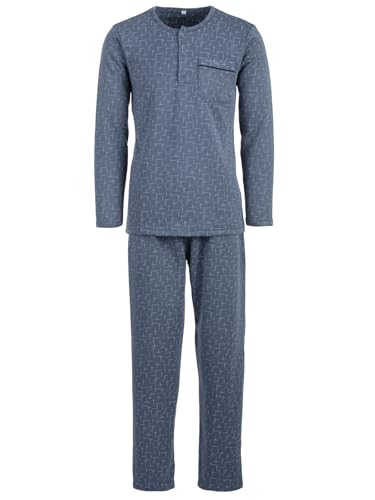 Lucky Herren Thermo Pyjama Cross-Over Langarm Schlafanzug Set Baumwollmix M - 2XL Knopfleiste, Farbe:grau, Größe:L von Lucky