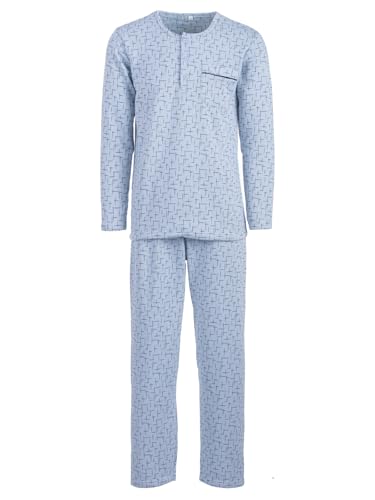 Lucky Herren Thermo Pyjama Cross-Over Langarm Schlafanzug Set Baumwollmix M - 2XL Knopfleiste, Farbe:hellgrau, Größe:XL von Lucky