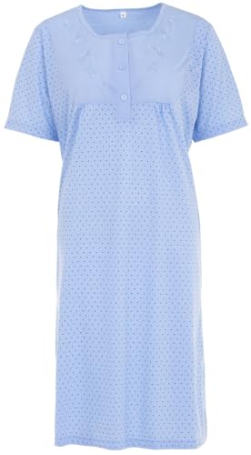 Lucky Nachthemd Damen Kurzarm Punkte mit Stickerei, Größe:L, Farbe:Blau von Lucky