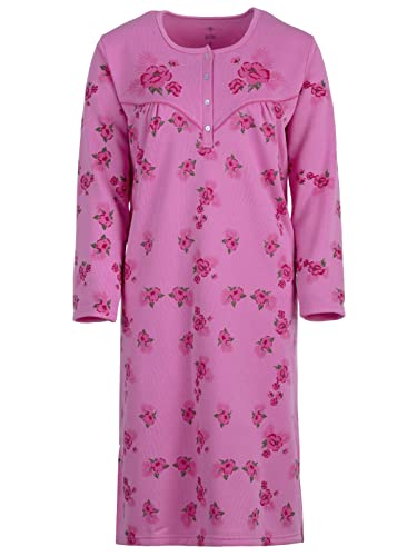 Lucky Nachthemd Damen Thermo Langarm Blumen Winter Knöpfe Größe M L XL XXL, Größe:XL, Farbe:Rosa von Lucky