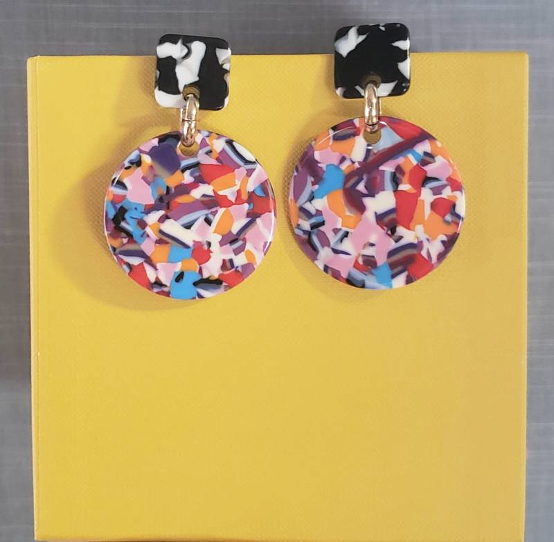 Color Power Double Disk Resin Acryl Ohrringe. Kreis Multicolor Damen von Lucky120
