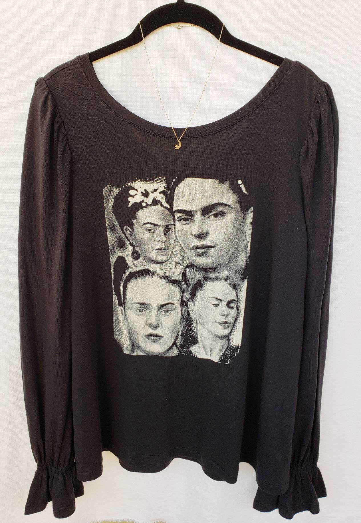 Frida Collage Siebdruck Schwarze Langarm Bluse. Geschenk Freundlich von Lucky120