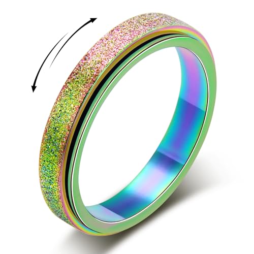 LuckyAmor Angst Spinner Ring: Fidget Ring für Frauen - Anti-Angst-Geschenk für Teenager-Mädchen & Jungen (Größe 6-10), 6, Metall, Kein Edelstein von LuckyAmor