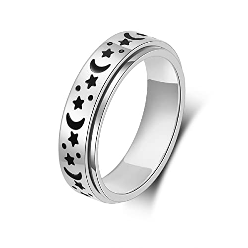 LuckyAmor Angstring für Frauen, Spinnerringe: rotierende Ringe aus Edelstahl, 6 mm, Mondstern, Angst für Männer, Band, Schmuck, Geschenk für Frauen, Größe 6, 7, 8, 9, 10, Metall, Kein Edelstein LuckyAmor Angstring für Frauen, Spinnerringe: rotierende Ringe aus Edelstahl, 6 mm, Mondstern, Angst für Männer, Band, Schmuck, Geschenk für Frauen, Größe 6, 7, 8, 9, 10, Metall, Kein Edelstein von LuckyAmor