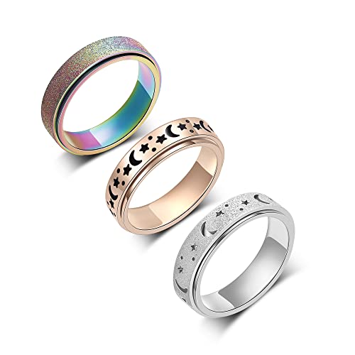 LuckyAmor Spinner Ring Fidget Angst Ring Edelstahl Mond Stern Ring für Männer und Frauen Größe 6-10, UK 8 / EU 42, Metall, Kein Edelstein LuckyAmor Spinner Ring Fidget Angst Ring Edelstahl Mond Stern Ring für Männer und Frauen Größe 6-10, UK 8 / EU 42, Metall, Kein Edelstein von LuckyAmor