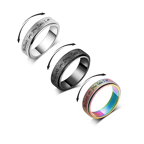 LuckyAmor Zappelring für Frauen für Angstzustände: Personalisiertes, inspirierendes Mantra, Edelstahl, Silber, Schwarz, Regenbogen, Rotgold, drehbarer Ring für Männer und Frauen, Freunde, Ermutigung LuckyAmor Zappelring für Frauen für Angstzustände: Personalisiertes, inspirierendes Mantra, Edelstahl, Silber, Schwarz, Regenbogen, Rotgold, drehbarer Ring für Männer und Frauen, Freunde, Ermutigung von LuckyAmor
