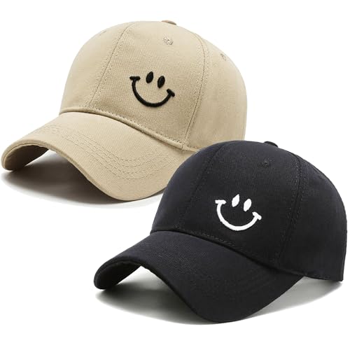 2 Stück Basecap Herren Damen Baseball Cap Sommer Baseballkappe Damen Freizeit Kappe Sport Verstellbare Atmungsaktiv Kappe Herren, Sonnenschutz Kappe, Einheitsgröße (Baumwolle, 1 Schwarz, 1 Khaki) von LuckyCao