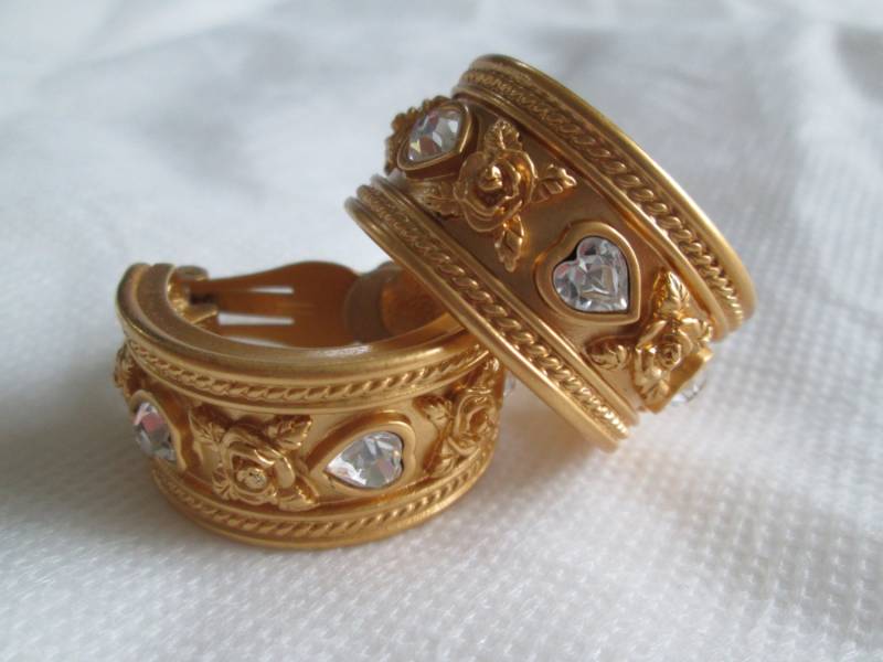 Elizabeth Taylor Love Blooms Ohrringe, Gold Creolen, Damen Glamour Vintage Designer Schmuck von LuckyCharmsFarms