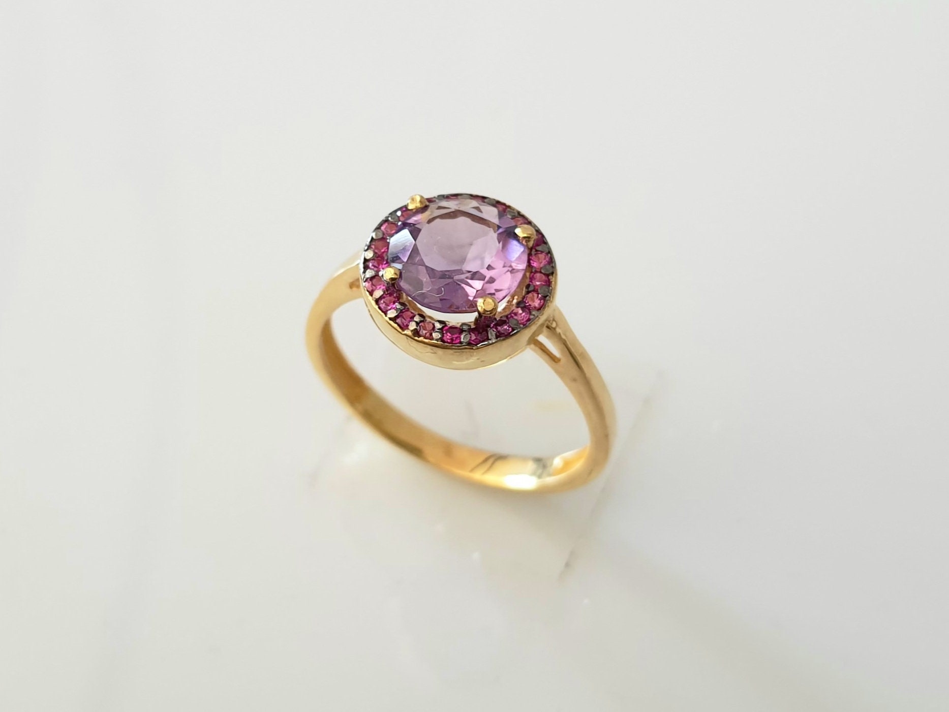 Amethyst Verlobungsschmuck Goldring, Sterling Silber Statement Geburtsstein Ring, Gravur Versprechen Ring Für Frauen von LuckyGirlAtelier