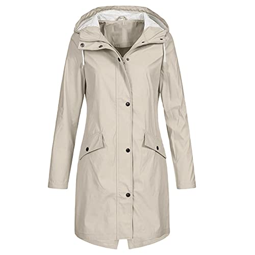 Lange Regenmantel Damen Wasserdicht Winddicht Regenjacken mit Kapuze Outdoor Funktionsjacke Herbst Winter Leicht Softshelljacken Windbreaker Einfarbig Reißverschluss Sportjacken Übergangsjacke von LuckyLucy