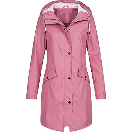 Lange Regenmantel Damen Wasserdicht Winddicht Regenjacken mit Kapuze Outdoor Funktionsjacke Herbst Winter Leicht Softshelljacken Windbreaker Einfarbig Reißverschluss Sportjacken Übergangsjacke von LuckyLucy