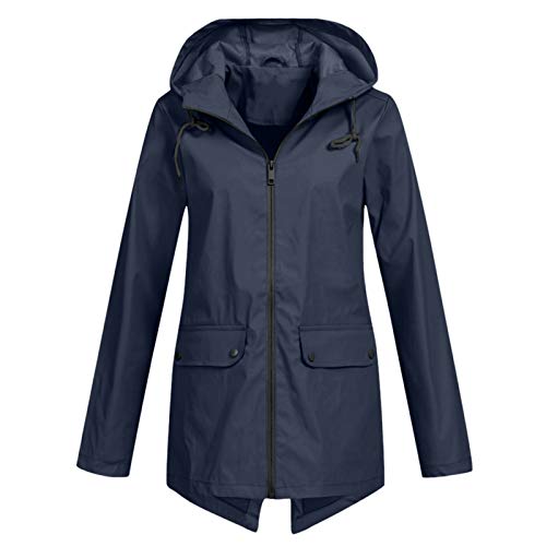 Lange Regenmantel Damen Wasserdicht Winddicht Regenjacken mit Kapuze Outdoor Funktionsjacke Herbst Winter Leicht Softshelljacken Windbreaker Einfarbig Reißverschluss Sportjacken Übergangsjacke von LuckyLucy