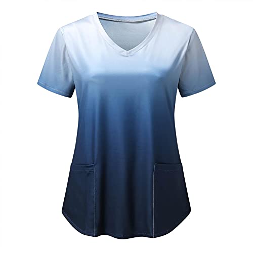 LuckyLucy 2021 Neu Tie Dye Krankenpflege Kasack Damen, V-Ausschnitt Kurzarm T-Shirt Top, Pflege Schlupfkasack Schlupfhemd Uniform Pflegeheim Schönheitssalon Nurse Berufskleidung von LuckyLucy