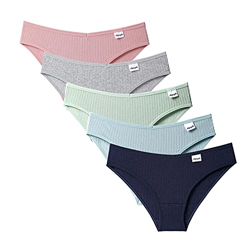 LuckyLucy 5er Pack Damen klassisch Unterhosen Bequeme Einfarbig Slips Atmungsaktives Baumwolle Stretch Panties Billig Hipsters Unterwäsche Underwear von LuckyLucy