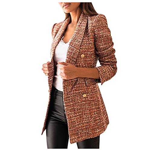 LuckyLucy Damen Elegant Blazer Faux Wollmantel Herbst Winter Anzugjacke Business Freizeit Slim Fit Jacke Strickjacke mit Knöpfen Langarm Revers Parka Coat Cardigan Tweed Trenchcoat von LuckyLucy