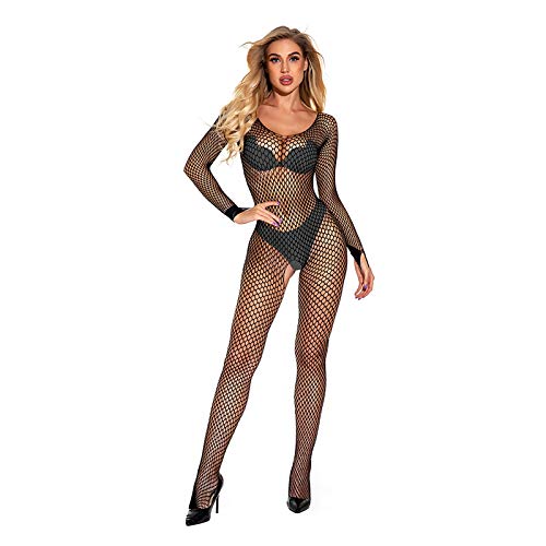 LuckyLucy Damen Sexy Bodystocking Ouvert Fischernetz Netz Catsuit Bodysuit Netzbody Erotisch Unterwäsche Sexy Netzstrümpfe Offenem Schritt Babydoll Reizwäsche Langarm Erotik Dessous von LuckyLucy