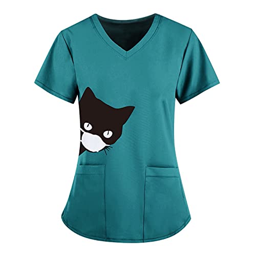 LuckyLucy Schlupfkasack Damen Pflege Kasack mit Taschen Krankenpfleger Berufsbekleidung mit Motiv Schlupfhemd Uniformen V-Ausschnitt Kurzarm T Shirts Kosmetikerin Nurse Schlupfkasack Uniformen von LuckyLucy