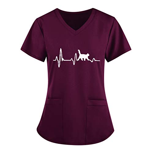 LuckyLucy Schlupfkasack Damen Pflege Kasack mit Taschen Krankenpfleger Berufsbekleidung mit Motiv Schlupfhemd Uniformen V-Ausschnitt Kurzarm T Shirts Kosmetikerin Nurse Schlupfkasack Uniformen von LuckyLucy