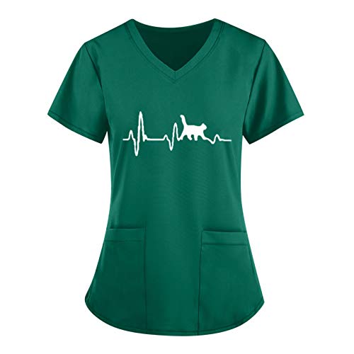 LuckyLucy Schlupfkasack Damen Pflege Kasack mit Taschen Krankenpfleger Berufsbekleidung mit Motiv Schlupfhemd Uniformen V-Ausschnitt Kurzarm T Shirts Kosmetikerin Nurse Schlupfkasack Uniformen von LuckyLucy
