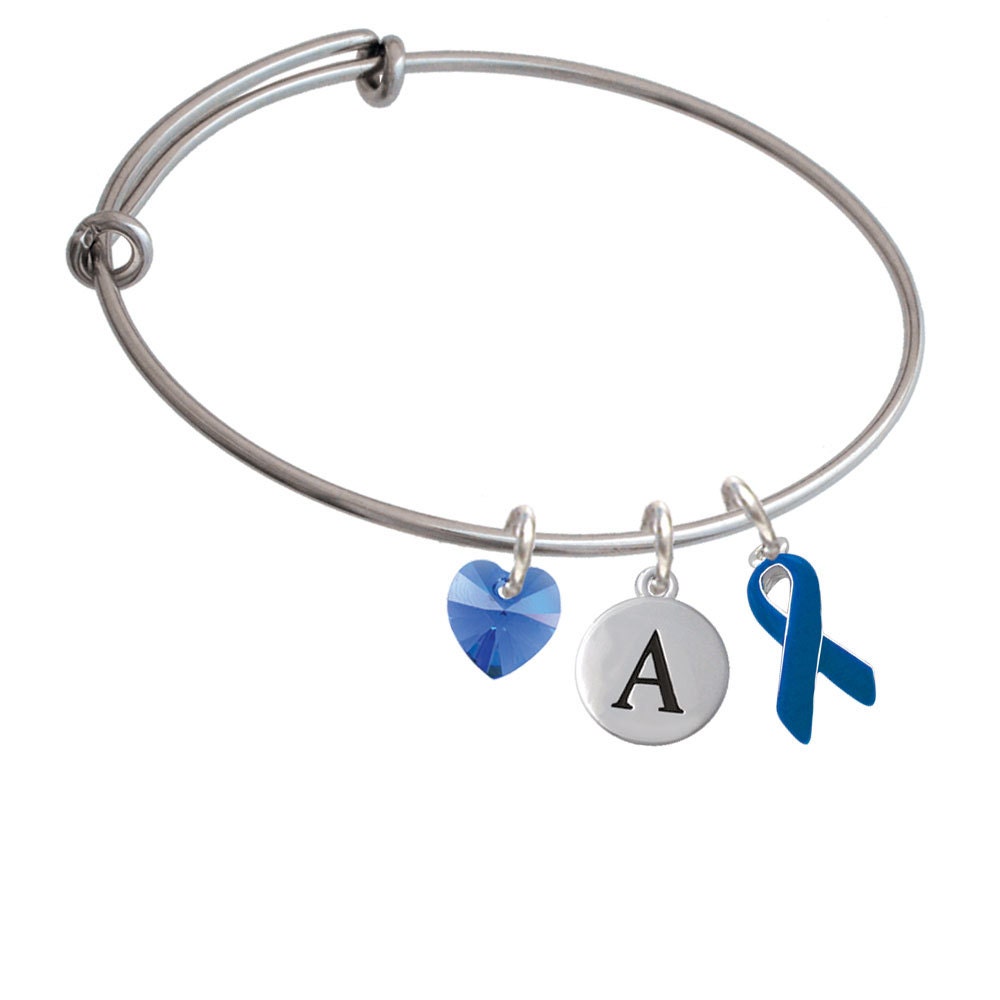 Blue Ribbon Charm Armreif Armband - Kieselstein Initiale & Kristall Herz Versilbert Bewusstseinsschmuck, Br-C1960-Swh-Pebi-F2084 Blue Ribbon Charm Armreif Armband - Kieselstein Initiale & Kristall Herz Versilbert Bewusstseinsschmuck, Br-C1960-Swh-Pebi-F2084 von LuckyMeAndMom