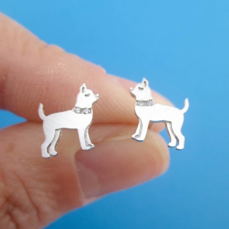 Chihuahua Hund Mit Strasshalsbändern Geformte Allergiefreie Ohrstecker in Roségold, Silber Oder Gold | Handgemachte Tier Schmuck von LuckyMiiJewelry