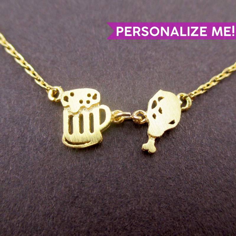 Gebratenes Hühnchen Drumstick Und Bier Essen Themed Chimaek Charm Halskette in Gold | Handgemachte Einfache Zierliche Schmuck Personalisieren Sie von LuckyMiiJewelry