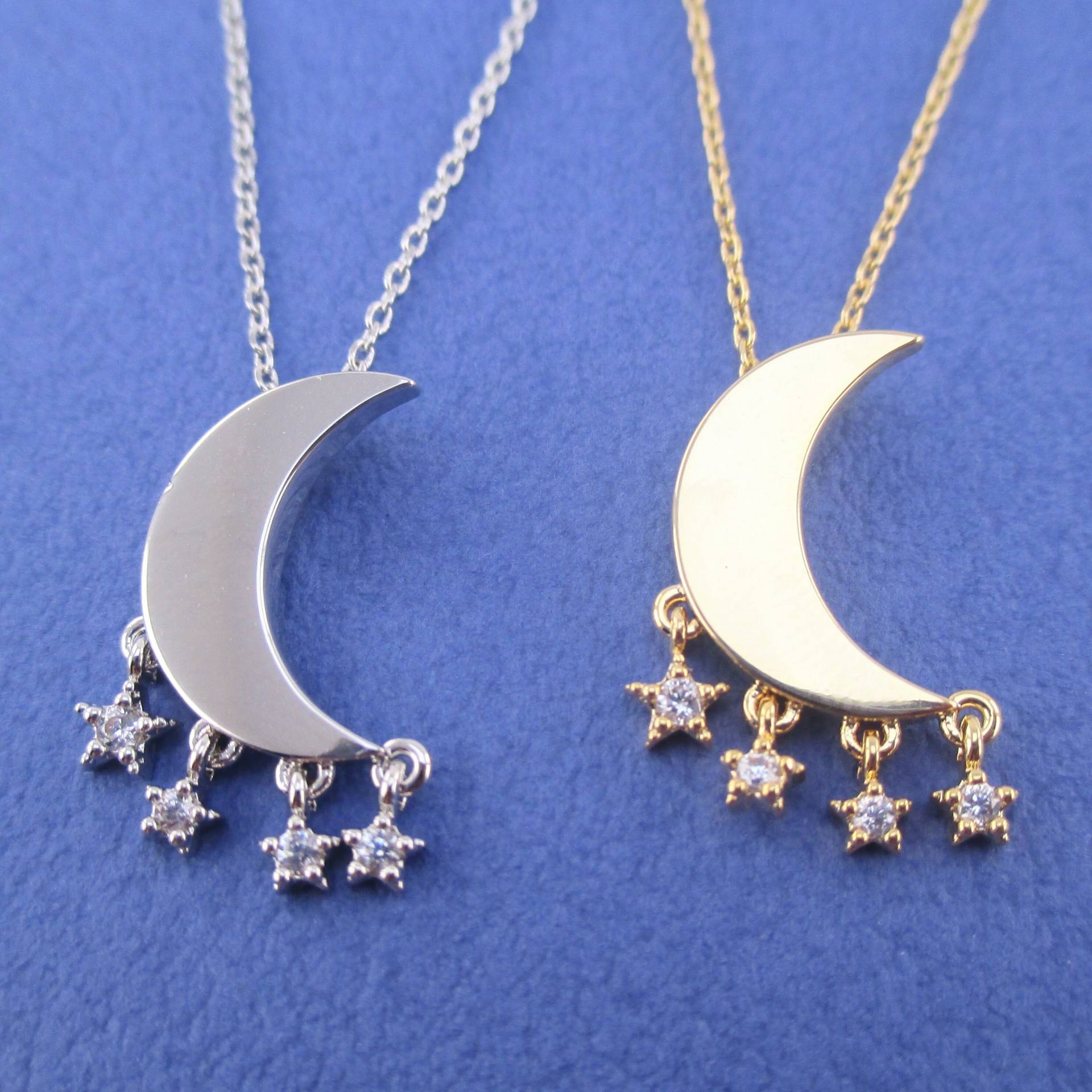 Heller Halbmond Anhänger Mit Strass Stern Charm in Silber Oder Gold | Minimal Space Inspiriert Handgemachter Schmuck von LuckyMiiJewelry