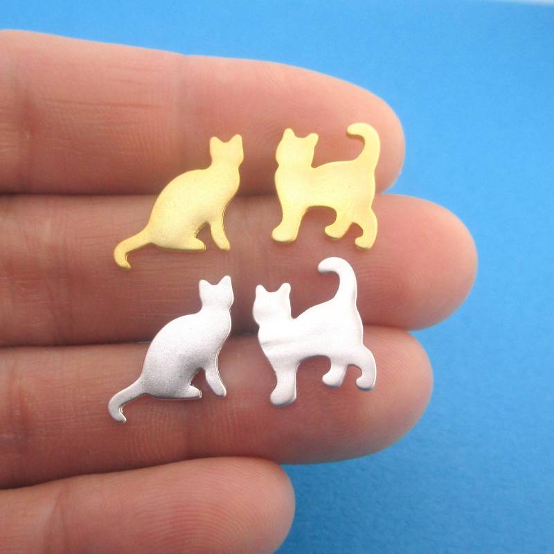 Kitty Katze Silhouette Geformte Haustier Themen Mix & Match Ohrstecker in Silber Oder Gold | Handmade Tier Inspiriert Schmuck Für Katzenliebhaber von LuckyMiiJewelry