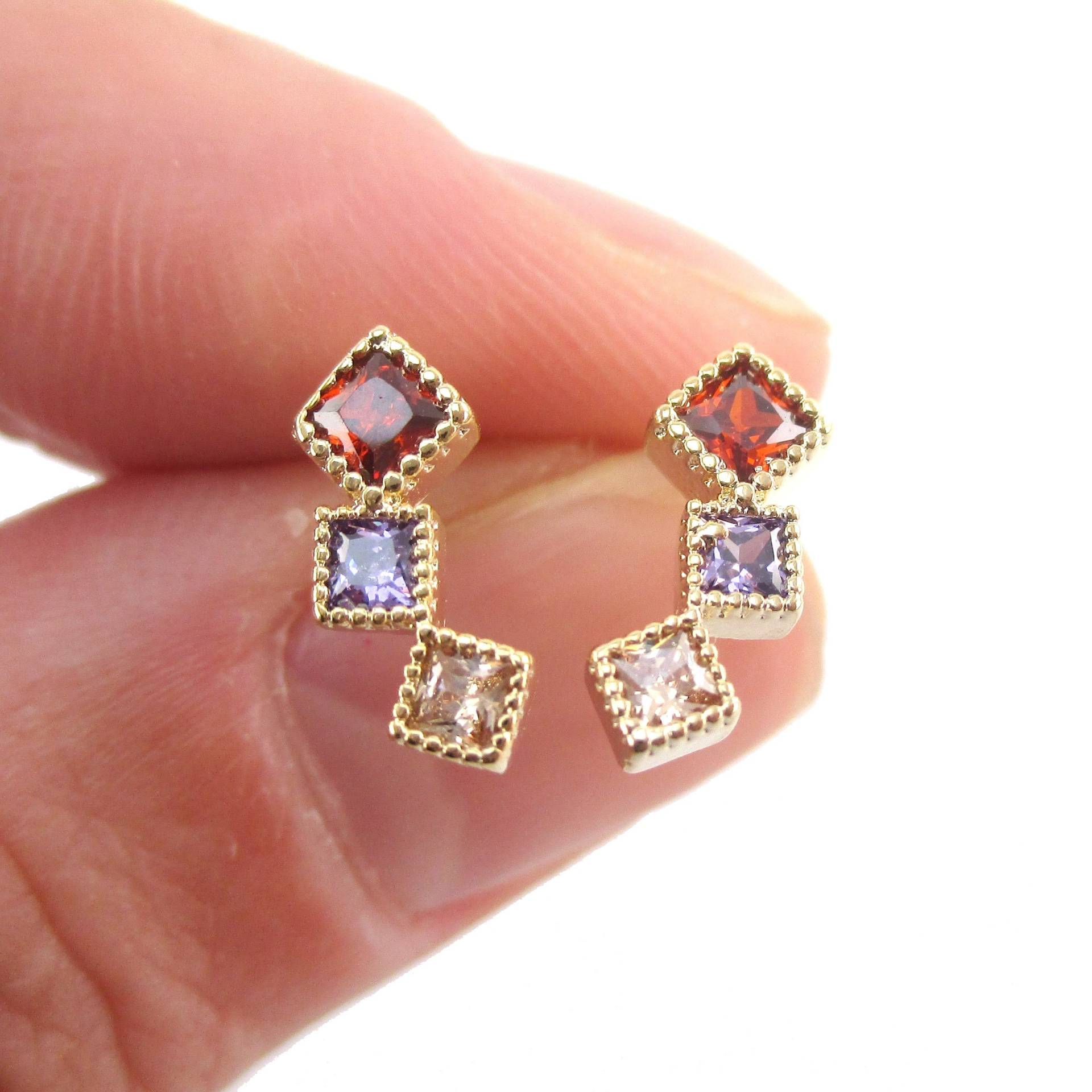 Kleine Bunte Minimal Strass Ohr Kletterer Up The Ohrstecker Ohrringe in Gold Oder Silber | Gehämmert Und Geschmiedet Schmuck von LuckyMiiJewelry