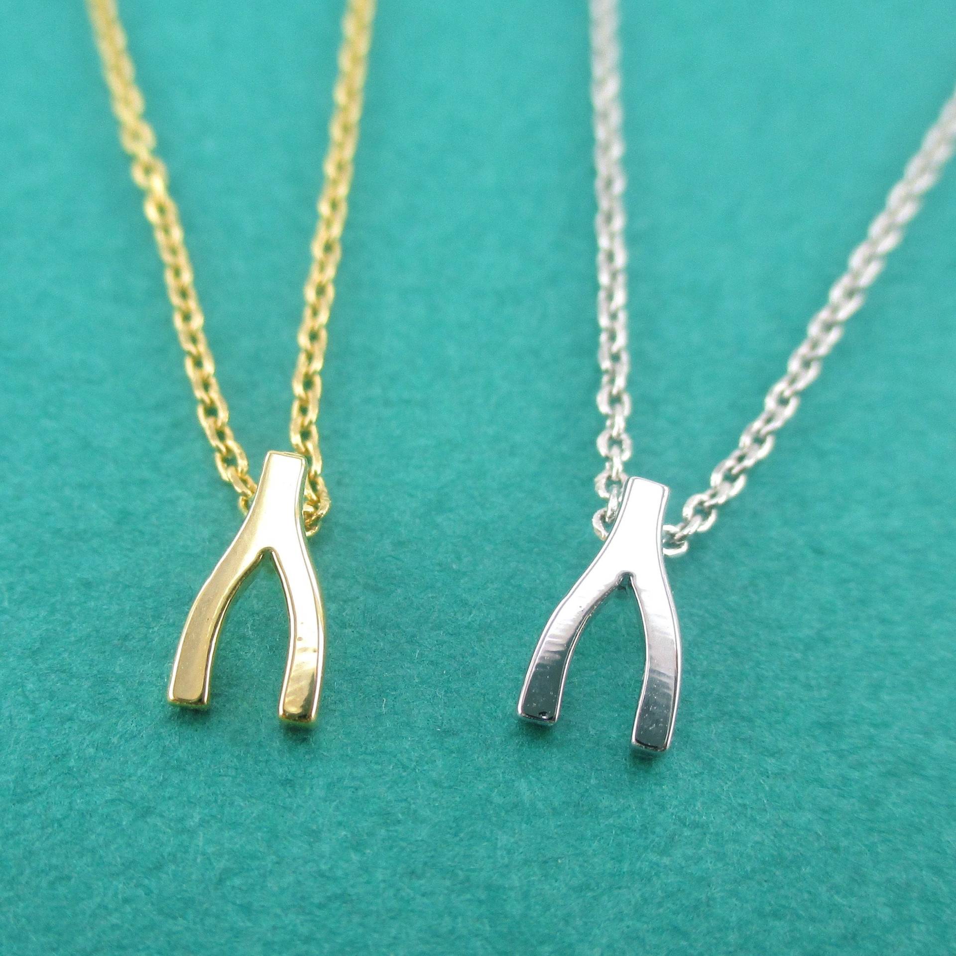 Kleine Wishbone Lucky Minimal Anhänger Halskette in Silber Oder Gold | Minimaler Handgemachter Schmuck Geschenke Für Sie von LuckyMiiJewelry