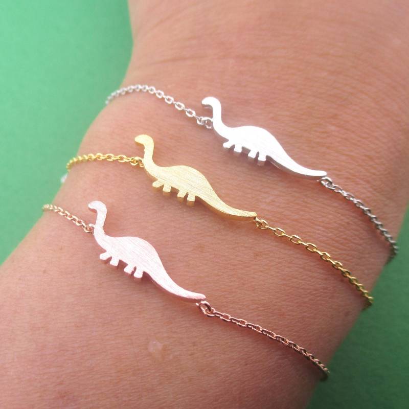 Paläontologe Dinosaurier Apatosaurus Brontosaurus Silhouette Geformtes Bettelarmband in Silber Gold Oder Rose | Handgemachte Tier Schmuck von LuckyMiiJewelry