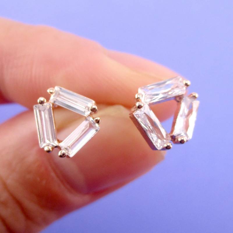 Sale Abstrakte Dreieckige Strass Ohrstecker in Gold Oder Rosegold | Gehämmert Und Geschmiedet Schmuck von LuckyMiiJewelry