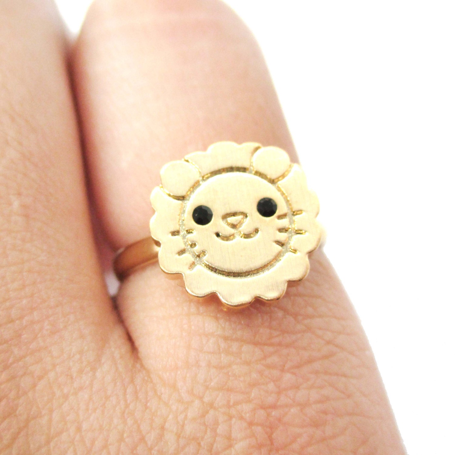 Süßer Und Einfacher Löwengesicht Förmiger Verstellbarer Ring in Gold | Handgemachte Tier Schmuck von LuckyMiiJewelry